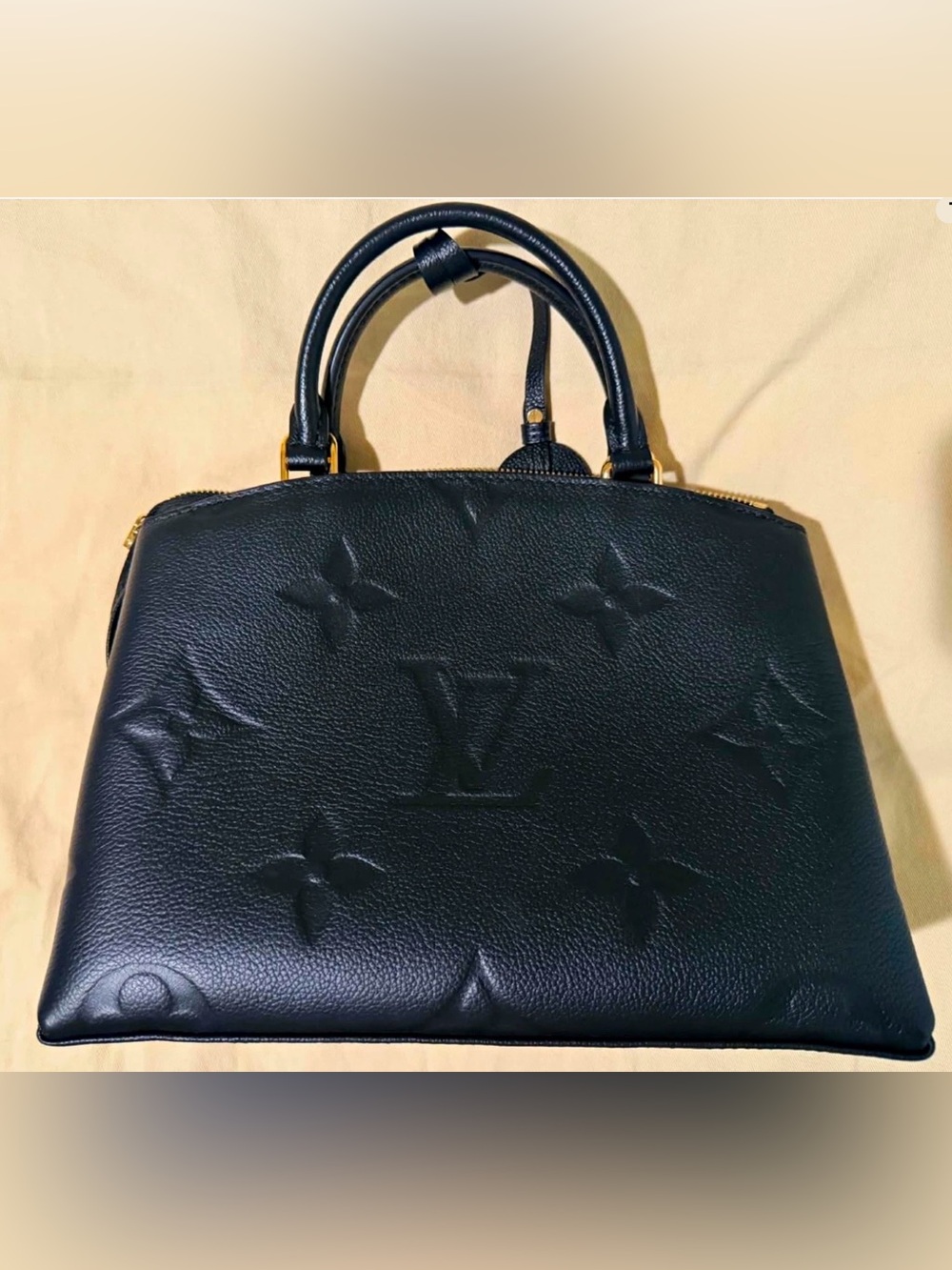 Louis Vuitton Black Embossed Leather Satchel with Gold Hardware